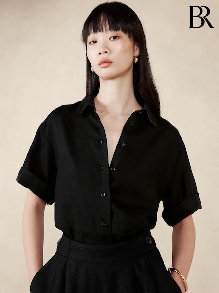 Banana Republic Black The Boxy Crop Linen Shirt (123665) | €40