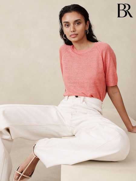 Banana Republic Pink Fern Linen-Blend Short Sleeve Jumper (123710) | €40