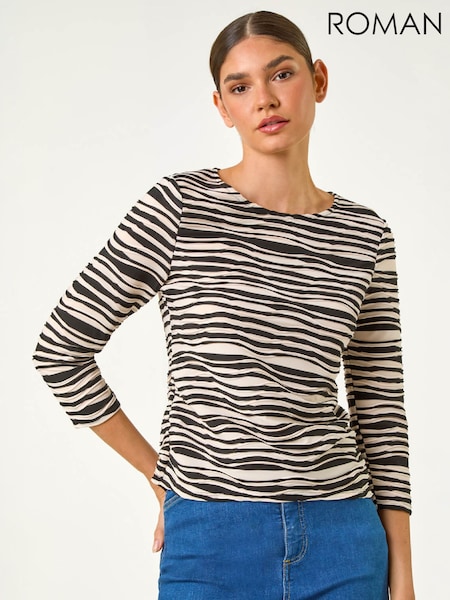 Black - Roman Stretch Textured Stripe Top
