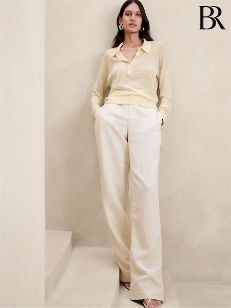 Banana Republic Beige Fern Linen-Blend Lightweight Polo Jumper (123759) | €40