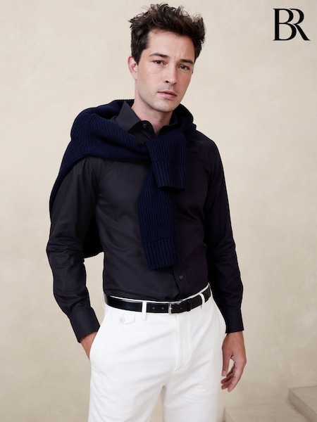 Banana Republic Navy Blue Slim Wrinkle Resistant Dress Shirt (123826) | €85