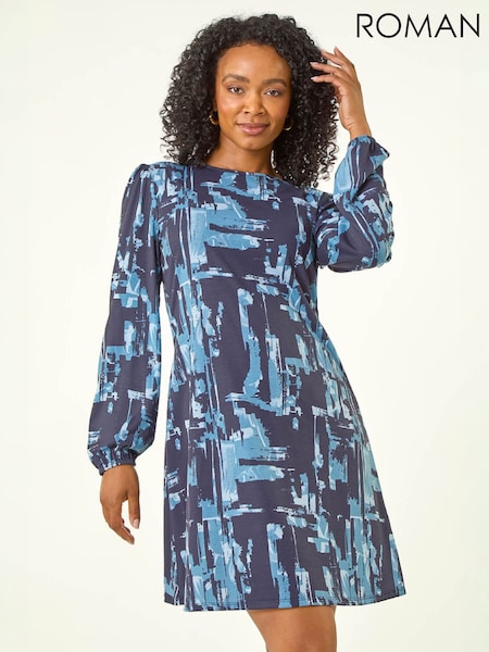 Blue - Roman Petite Abstract Swing Dress
