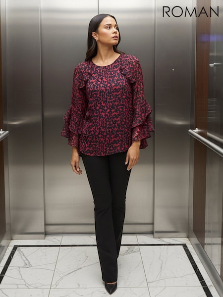 Black - Roman Petite Paisley Frill Sleeve Top