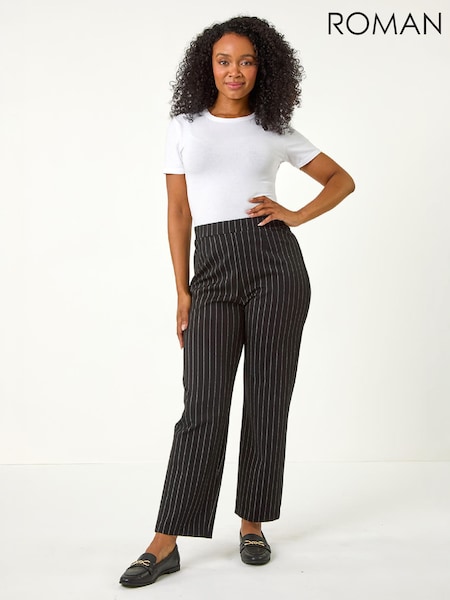 Black - Roman Petite Stripe Print Stretch Trousers