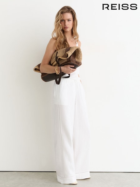 Άσπρο - Reiss Rue Cotton Cheesecloth Wide-leg Trousers
