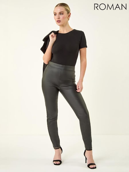 Negru - Pantaloni din piele sintetică Roman Petite
