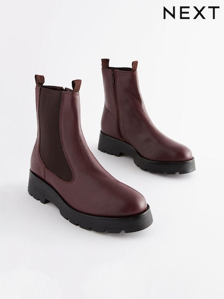 Burgundy Red Extra Wide Fit Forever Comfort® Leather Chunky Sole Chelsea Boots (125290) | €28
