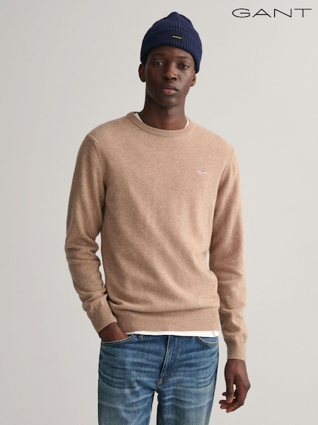 Dunkler Sand Melange - GANT Rundhalspullover aus superfeiner Lammwolle (125318) | 103 €