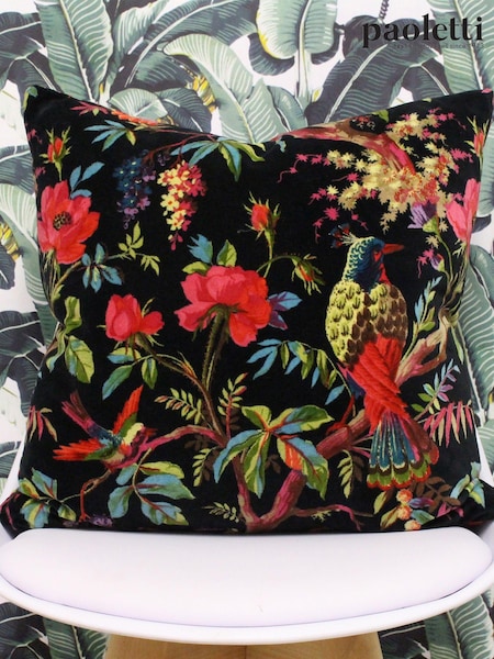 Riva Paoletti Black Paradise Velvet Polyester Filled Cushion (125561) | AED128
