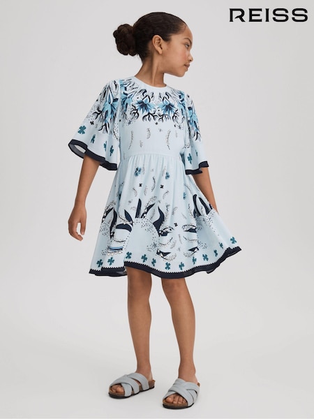 Reiss Blue Ania 4-9 yrs Printed Flared Sleeve Dress (125927) | AED612