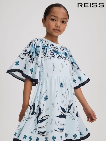 Reiss Blue Ania 9-13 yrs Printed Flared Sleeve Dress (125936) | AED670