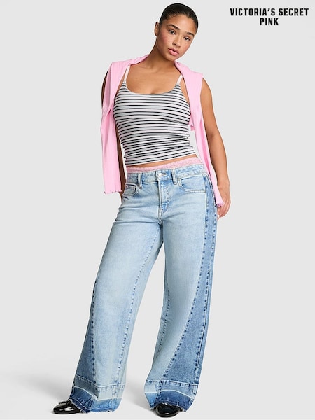 Light Wash Blue Panel - Victoria's Secret Pink Mid-rise Baggy Wide Leg Jeans