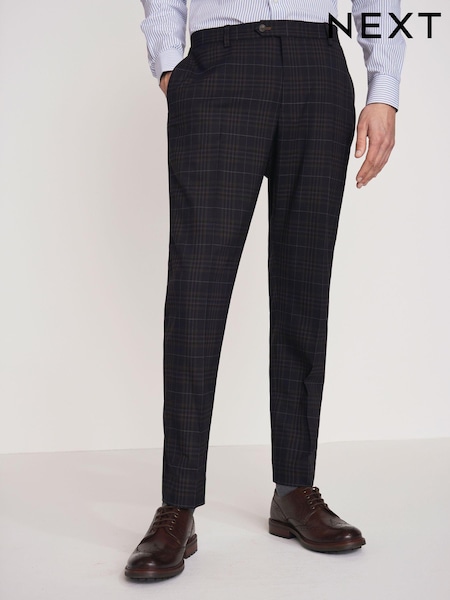 Marineblau/Hellbraun - Slim Fit Check Suit: Trousers (126328) | 19 €