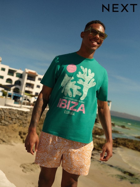 Teal Blue 100% Cotton Graphic T-Shirt (126544) | AED23