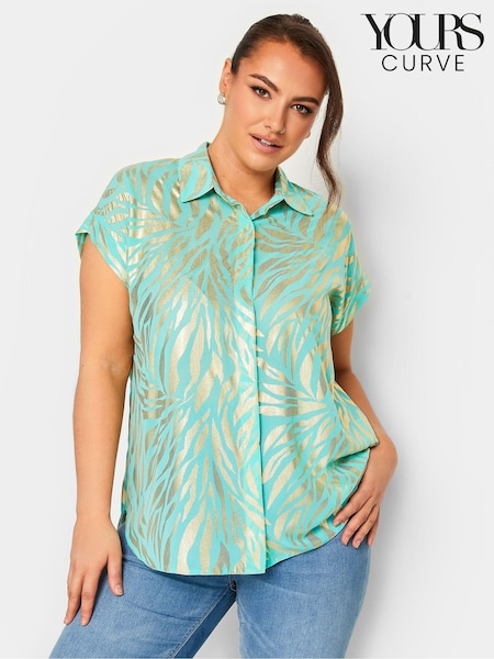 Yours Curve Light Green Button Through 100% Cotton Shirt (126553) | €33