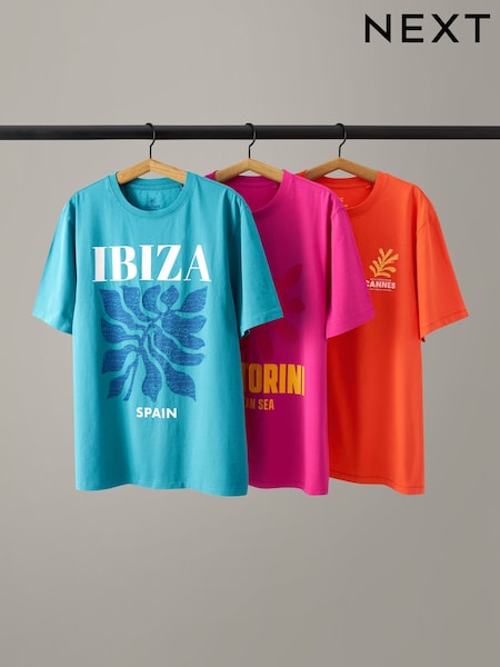 modra/rožnata/oranžna - 100% Cotton Graphic Print T-Shirts 3 Pack (126615) | € 23