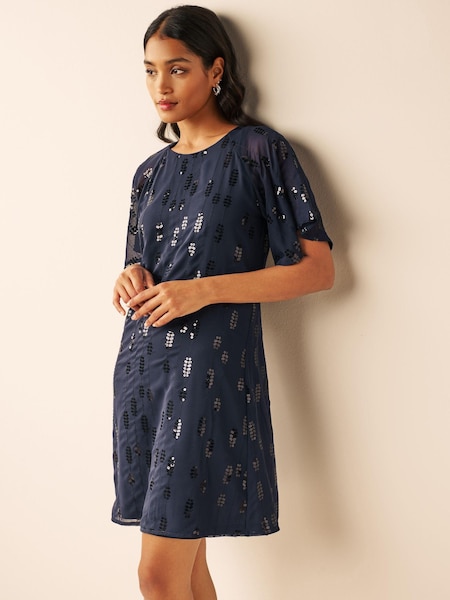 Navy Blue Sequin Embellished Short Sleeve Shift Dress (126821) | €31