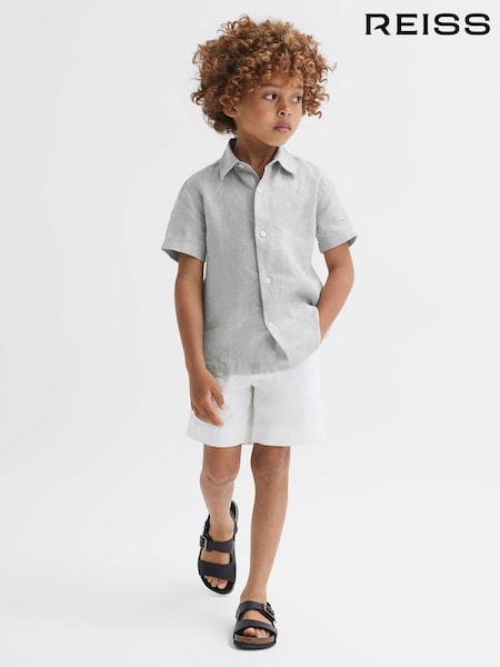 Reiss Light Sage Green Holiday Short Sleeve Linen Shirt (126927) | €52