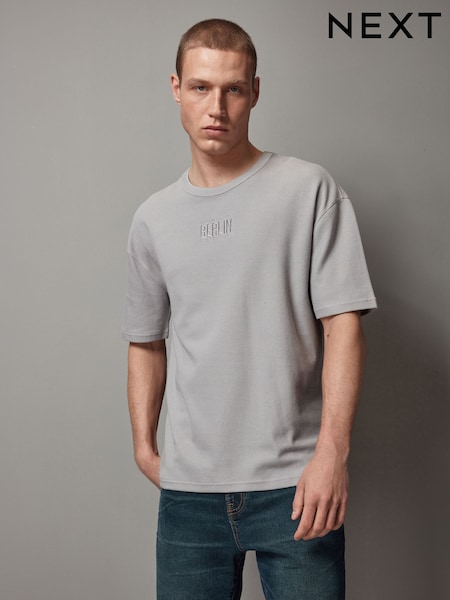 Light Grey Single Relaxed Fit Graphic Heavyweight 100% Cotton T-Shirt (127034) | €4