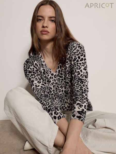 Gray - Magaan na Ribbed Jumper na May Apricot Leopard Print