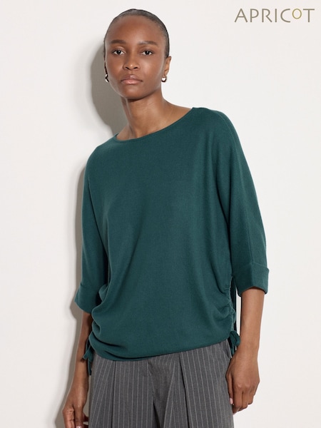 Blue - Apricot Soft Touch Drawstring Batwing Top
