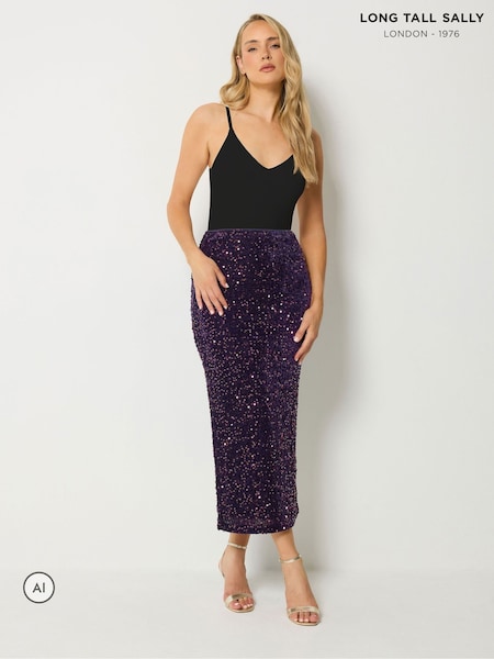 Purple - Long Tall Sally Sequin Velvet Maxi Skirt