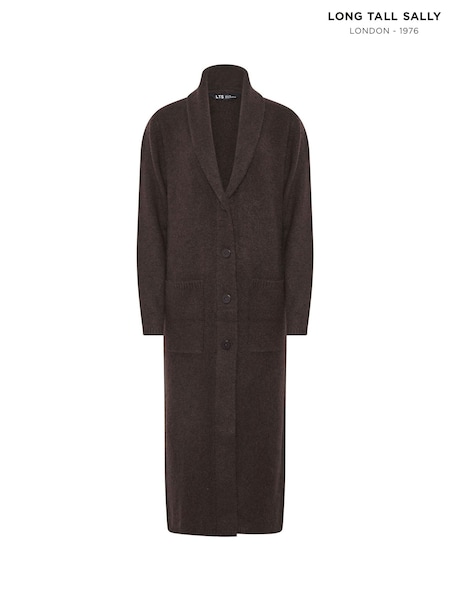 Brown - Long Tall Sally Button Knitted Coatigan
