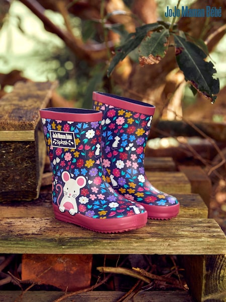 JoJo Maman Bébé Navy Blue Woodland Mouse Wellies (127478) | €36