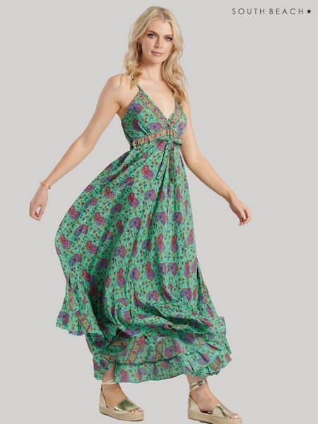 South Beach Green Strappy Maxi Dress With Frill (127486) | €25