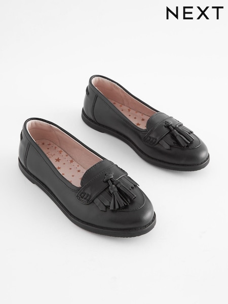 Black Standard Fit (F) School Leather Tassel Loafers (127522) | €9 - €11