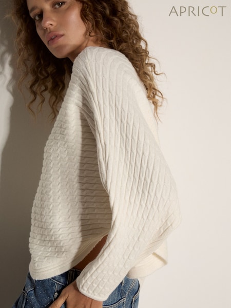 Cream - Apricot Plait Knit Batwing Jumper
