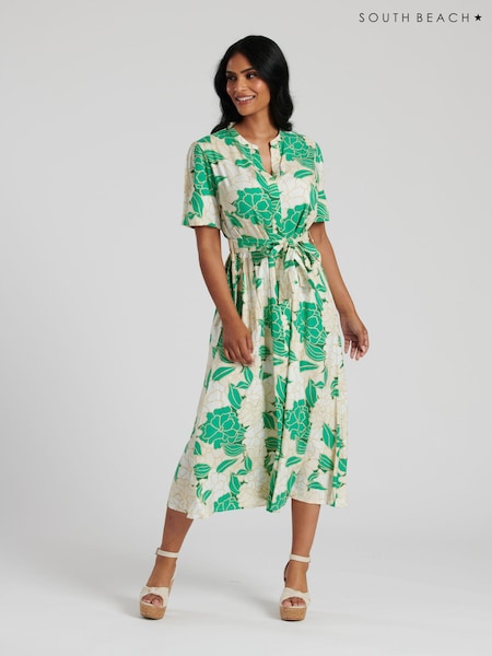 Зеленый - South Beach Midi Tie Waist Shirt Dress (127642) | €27