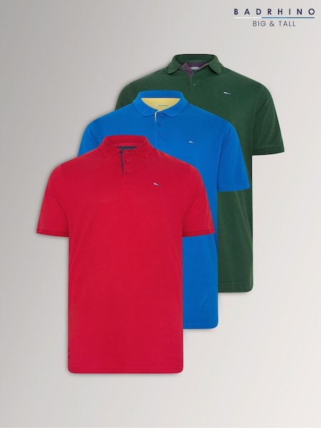 Rojo - Regular Badrhino Big & Tall Contrast Polo Shirts 3 Pack
