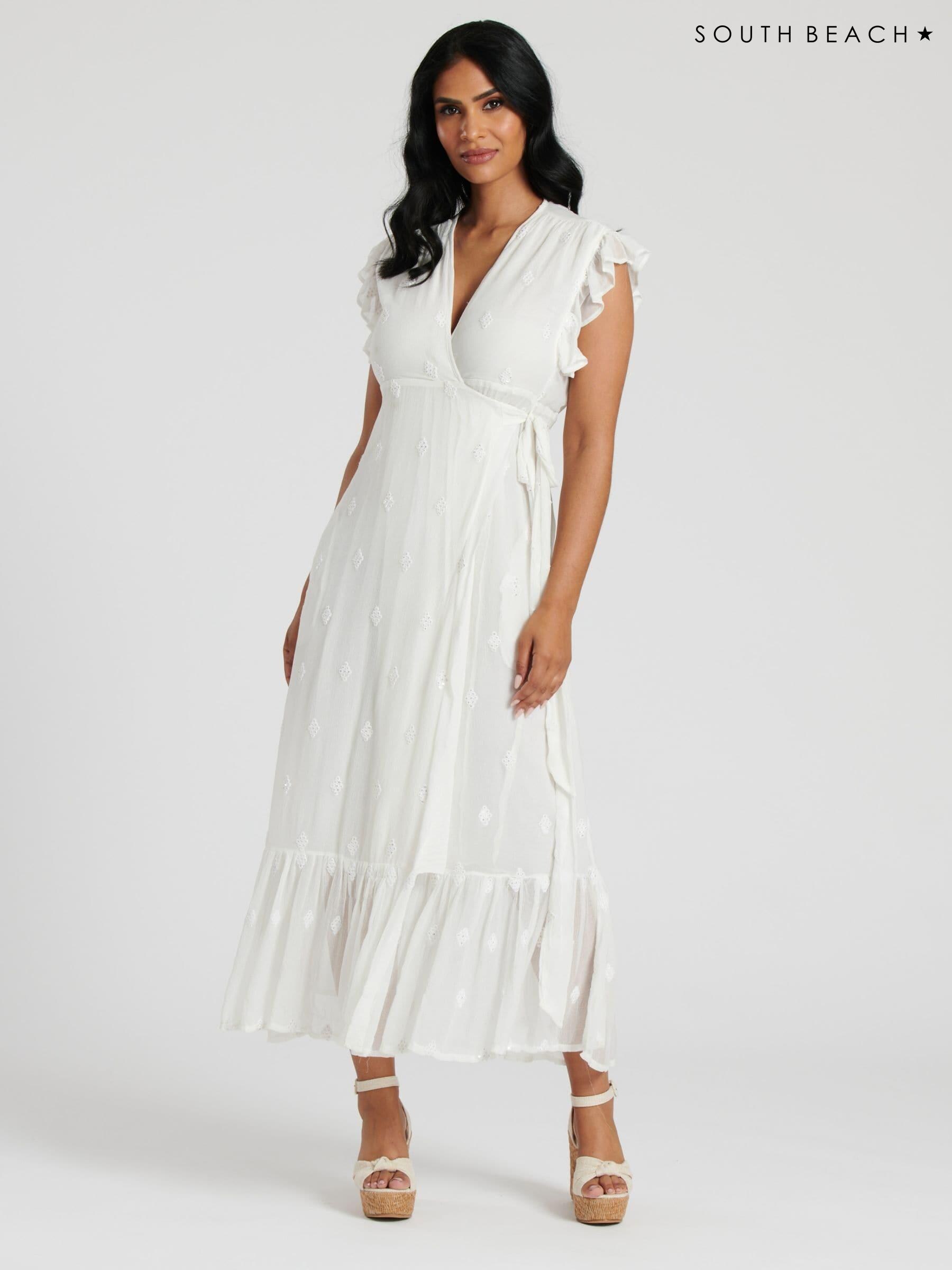 Women s White Wrap Partywear Short Sleeve Dresses Next Luxembourg