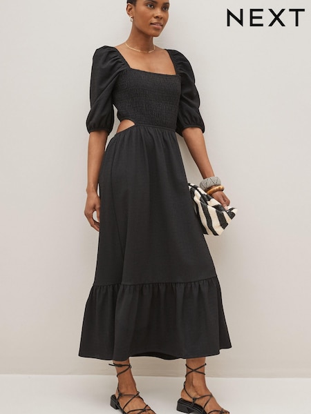 Schwarz - Textured Jersey Cut Out Midi Dress (127889) | 20 €