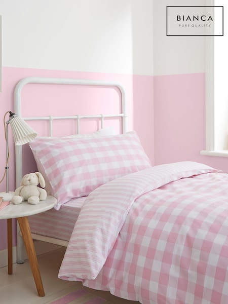 Bianca Pink Gingham 100% Cotton Duvet Cover and Pillowcase Set (128132) | €29 - €37
