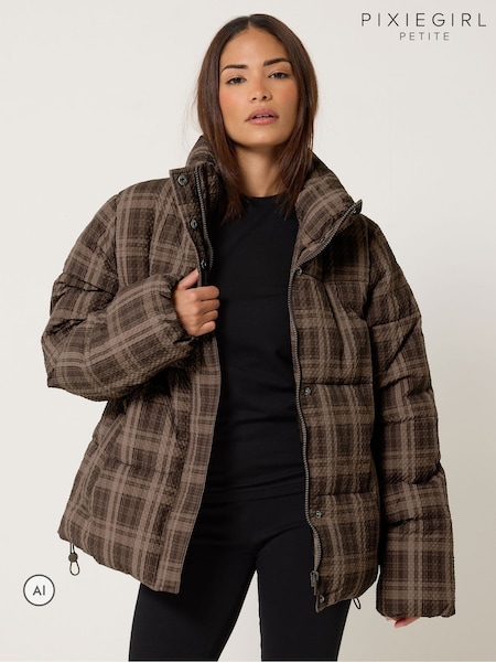 Brown - Pixiegirl Petite Check Puffer Coat