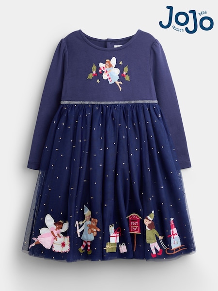 Elf y hada azul marino - Jojo Maman Bébé Appliqué Hem Combo Dress