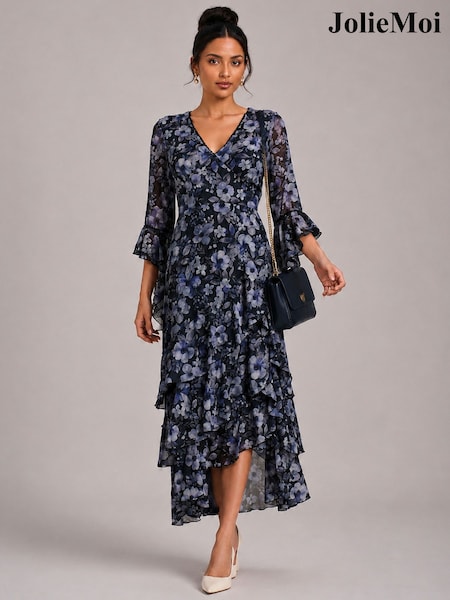 Negro - Vestido semilargo de malla escalonado de Jolie Moi