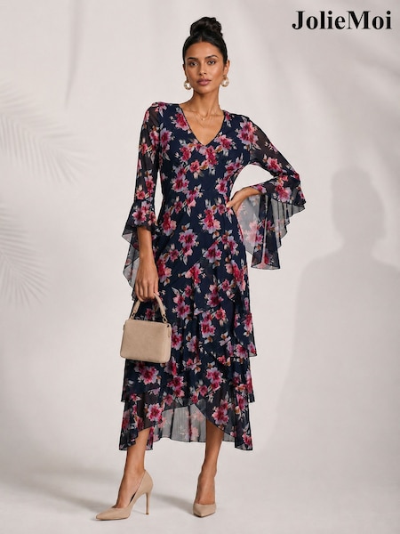 Blau - Jolie Moi Tiered Mesh Midaxi Dress