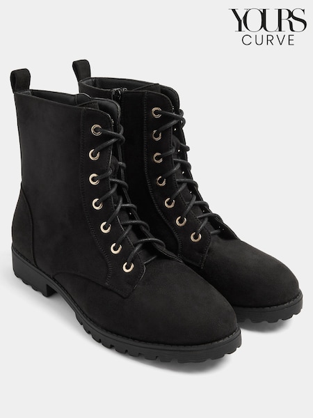 Black - Yours Curve Faux Suede Lace Up Boots In Extra-wide Eee Fit