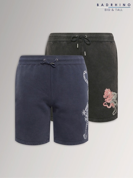 Black - Regular Badrhino Big & Tall Graphic Printed Shorts 2 Pack
