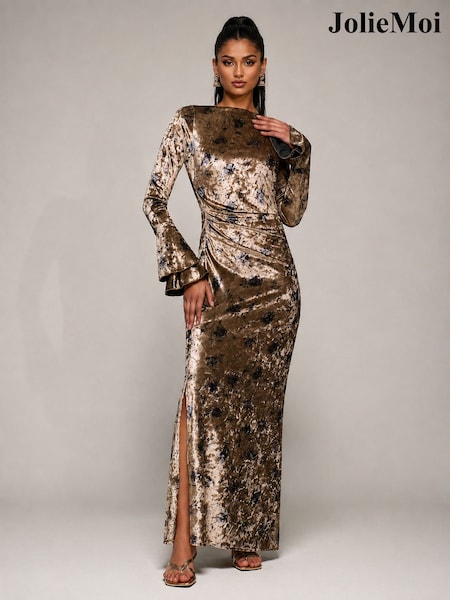 Aur - Jolie Moi Ruffle Sleeve Velvet Maxi Dress