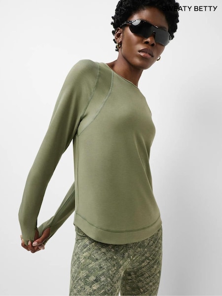 Зеленый - Сетчатый топ с длинными рукавами Sweaty Betty Breathe Easy