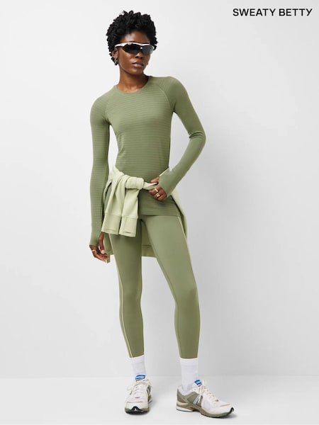 Bracken Green - Sweaty Betty Athlete Teksturert Stripete Langermet Topp