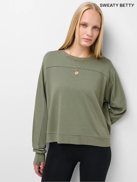 Verde - Sweaty Betty After Class Sweatshirt com detalhe de costura