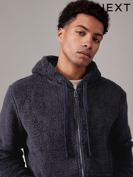 Navy Blue Fleece Borg Zip Up Hoodie (129396) | $48