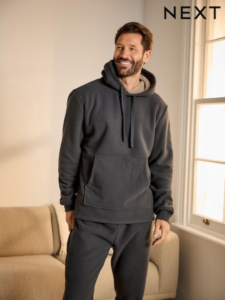 Slate Grey Overhead Fleece Borg Lined Textured Hoodie (129472) | €16