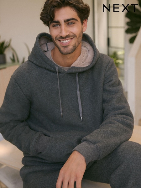 Slate Grey Fleece Borg Lined Brushed Hoodie (129475) | AED72