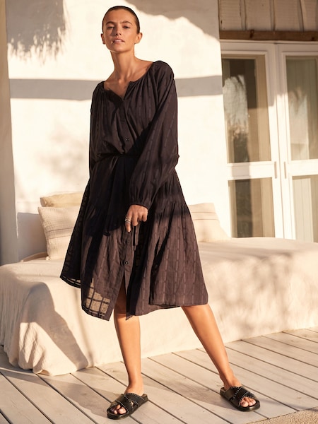 Black Textured 100% Cotton Beach Shirt Dress (129704) | €13
